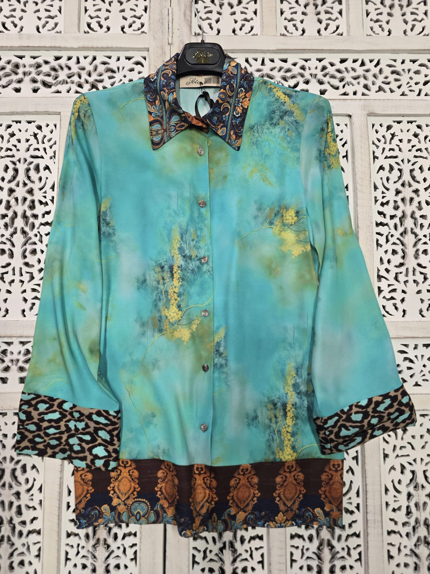 Camicia completo in seta azzurro