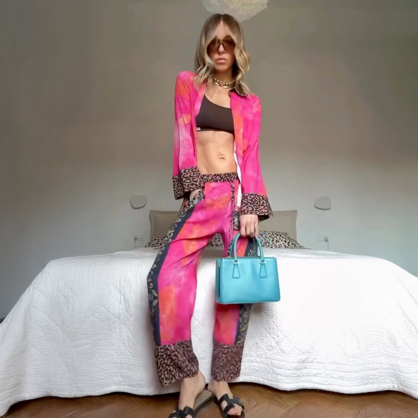 Camicia completo in seta rosa