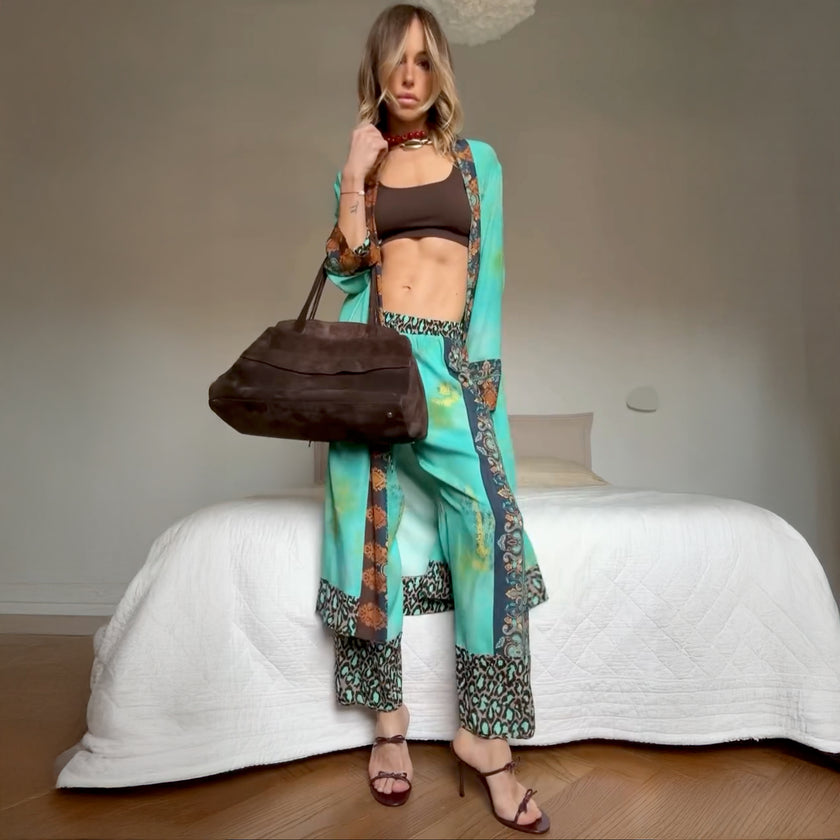 Kimono in seta azzurro