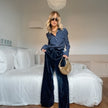 Pantalone in velluto di seta BLU. SALE-30%