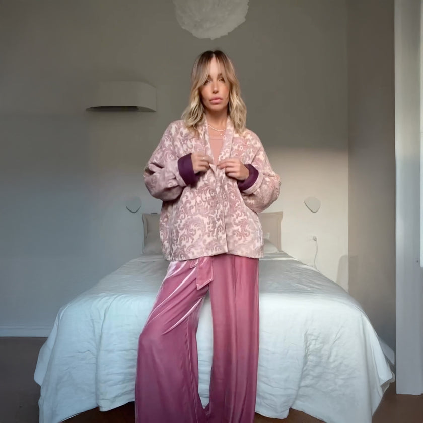 Pantalone in velluto di seta rosa. SALE 30%